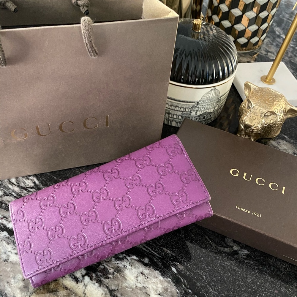 GUCCI Guccissima GG Purple Bifold Leather Wallet